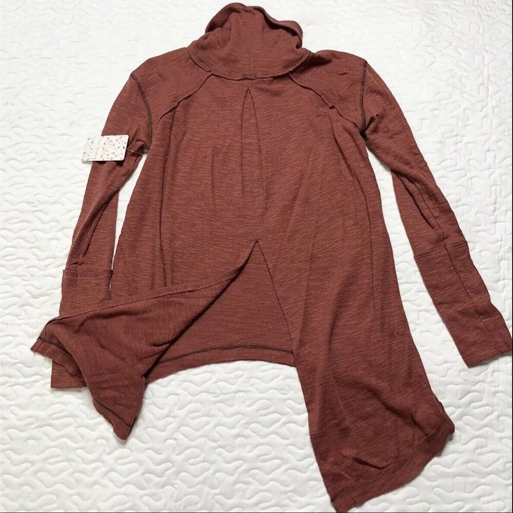 NWT Free People Small Red Orange Split Back Turtleneck Knit Top Tunic OB536113 - Picture 2 of 10